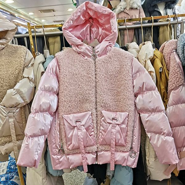 

parka women 2019 new autumn winter down padded panel lambs wool short coat students fashion cotton-padded jacket manteau femme, Black