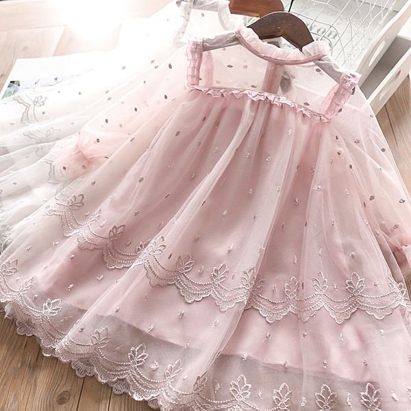 

5259 lace embroidery princess baby girl dress 2020 new spring party wedding kid dress for girl wholesale children clothes 5plot, Red;yellow