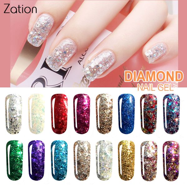 

zation 2019 diamond shiny sequin glitter uv gel varnish shine shimmer base gel lacquer primer manicure nail polish, Red;pink