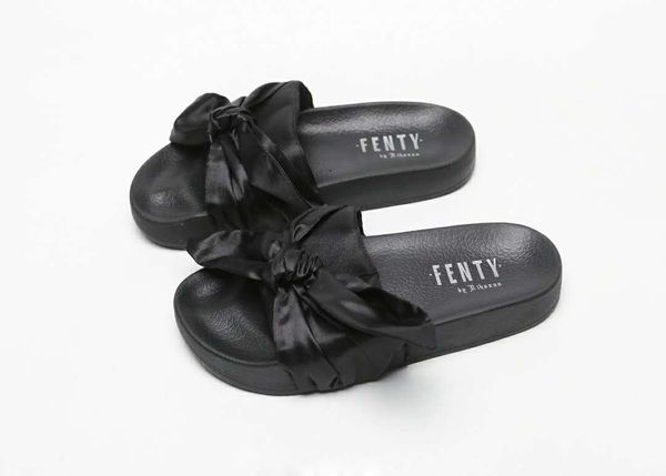 

women fenty bandana slide pink white olive green black rihanna girls bow slippers