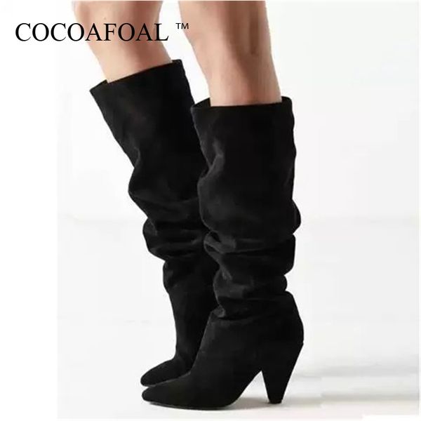 

cocoafoal vrouwen cowboy laarzen knie hoge laarzen vrouw schoenen mode mid-kalf cowboy wees teen zwart groene, Black