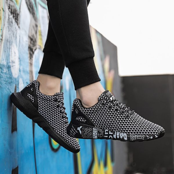 

2019 new men casual shoes fashion men's breathable mesh comfortable wild sports shoes woven casual sneakers sapatenis masculino, Black
