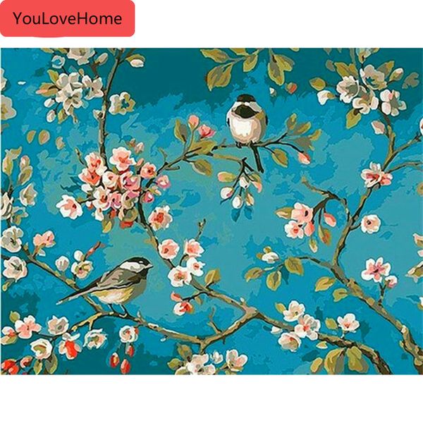 

diy масляная живопись по номерам цветы птица наборы рисунок холст ручная роспись картины украшения дома искусство подарок современный домашн