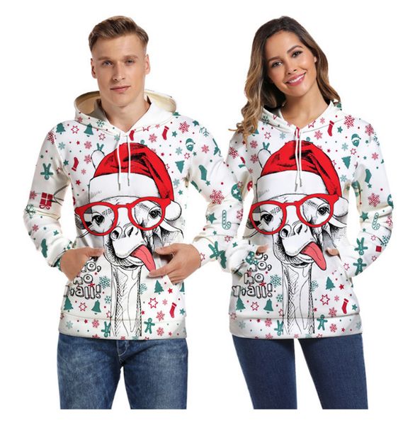 

unique nature christmas hoodies with pockets long sleeve tracksuits 3d christmas animals print fashion jackets plus size 5xl, Black