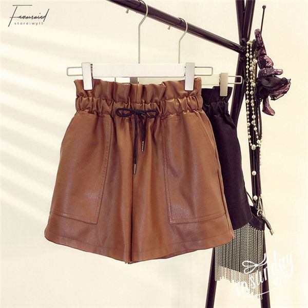 

woman shorts womens shorts 2019 spring new korean style female leather high waist loose wide leg short femme belt ing, White;black