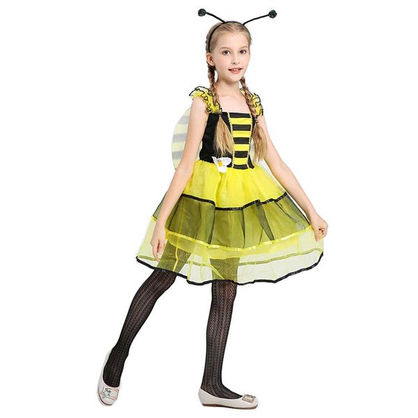 

child bubble bee tutu dress costume sleeveless flower fairy fancy dress with wings halloween costumes outfit for kids gift, Black;red