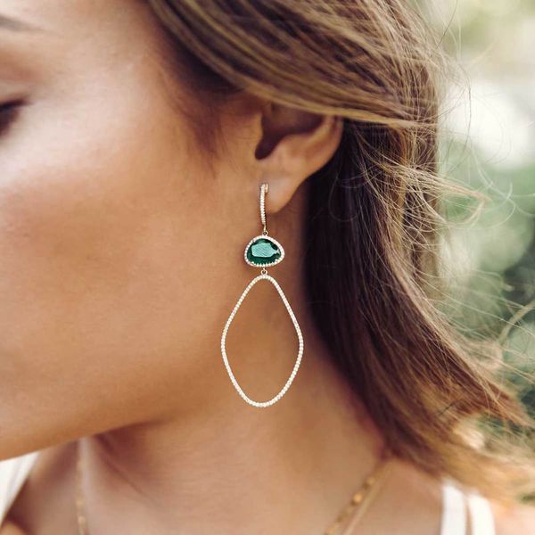 

irregular geometric dangle drop earring micro pave cz green red uneven shape stone gorgeous european women fashion jewelry, Silver