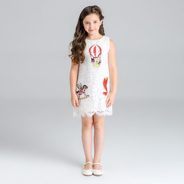 

y240 girl white lace vest dress handmade embroidery trojan cartoon princess dress summer new children's clothing wholesale, Red;yellow