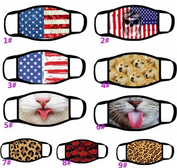 Stampa 3D Cartoon Leopard Animal Dog Mouth Mask Nation Flag Hanging Ear Personality Funny Washable Reusable Cotton Face Masks