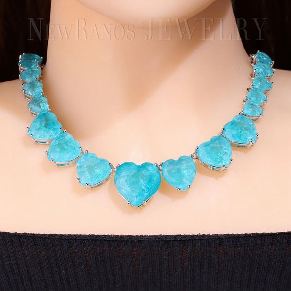 

newranos heart crystal necklace blue natural fusion stone choker necklace for women fashion jewelry nfx0013124, Silver