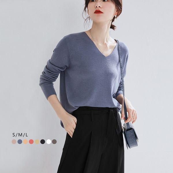 

explosion recommended v-neck loose sweater 2019 autumn lazy style slim was thin wool knitted bottoming sweater women f9275, White;black
