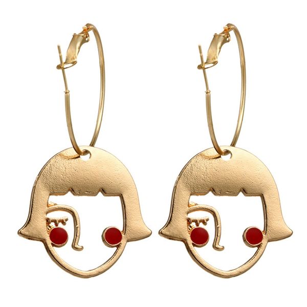 

gold tone cute shy girls abstract hollow face drop earrings unique face hand design fashion jewelry, Silver