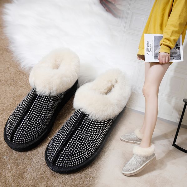 

lace up boots women's rubber shoes rain boots-women luxury designer round toe flat heel booties ladies winter footwear crystal, Black