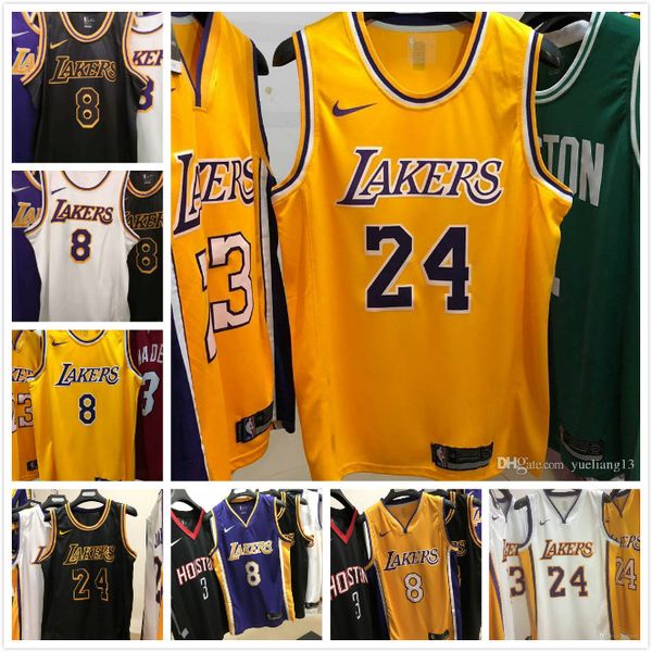 

2020 men los angeles lakers 24 kobe bryant alternate swingman basketball nba jersey name and number pressing printed authent, Black