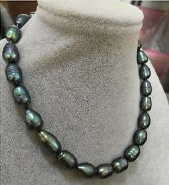 

wholesale liang li 12-13mm tahitian peacock green baroque pearl necklace 18 inch 14k gold, Silver