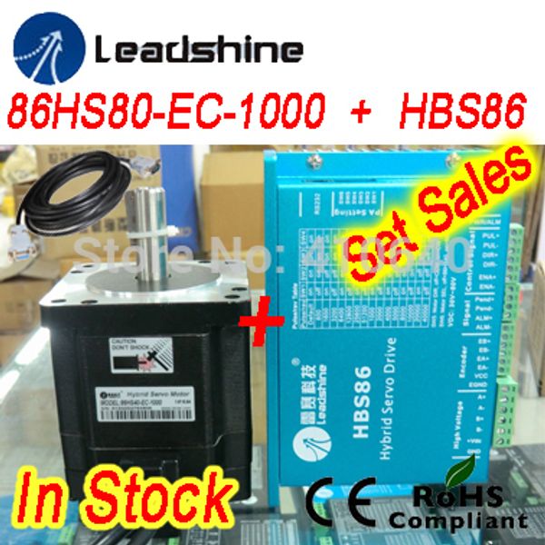 Set di vendita Leadshine Hybrid Servo Motor 86HS80-EC 8.0 NM NEMA 34 e HBS86 drive Ingresso 24-70 VDC e cavo di prolunga encoder