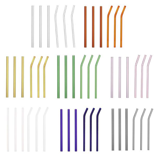 

6pcs reusable party glass drinking straws set with 2pcs cleaning brushes