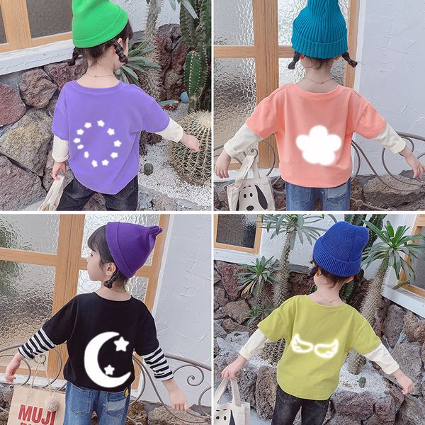 

children's baby fluorescent t-shirt 2019 autumn new boys and girls casual wild children's knitted shirt, Blue