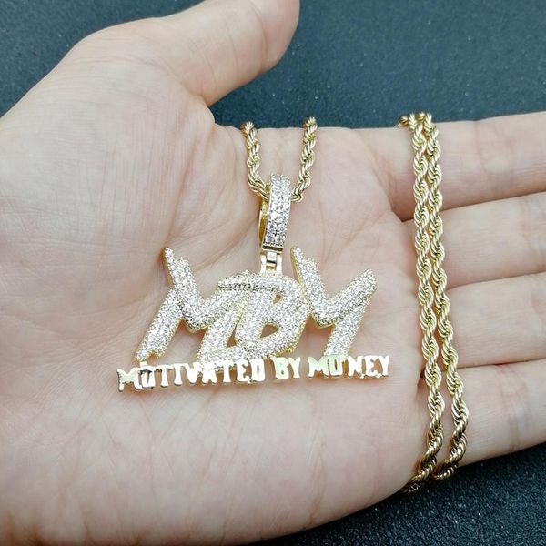 

hip hop micro paved cubic zirconia bling iced out motivated by money mbm pendants necklace for men rapper jewelry gold silver