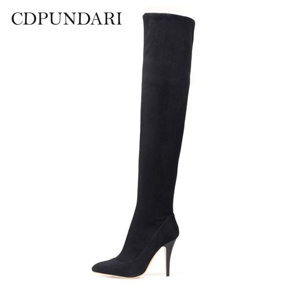 

cdpundari black flock high heel over the knee boots women thigh high boots shoes woman