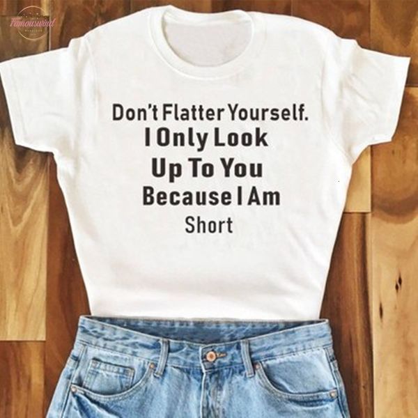 

dont flutter sleeve flatter yourself punk style women t shirt letter printed print harajuku t shirts casual short sleeve o neck women, White