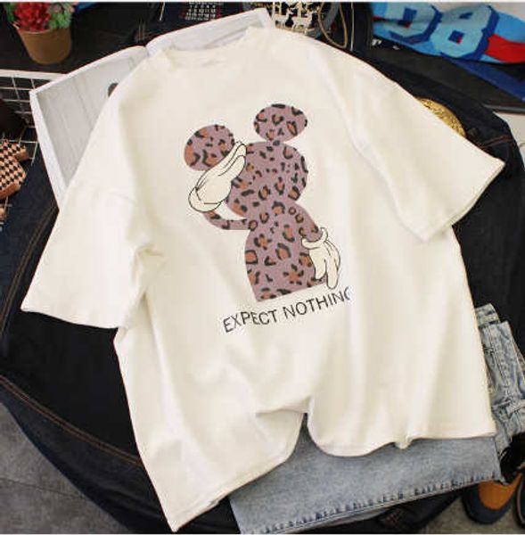 

2020 summer womens designer t-shirts loose plus size luxury fashion womens cloths carton style mouse printed casual clothing, White