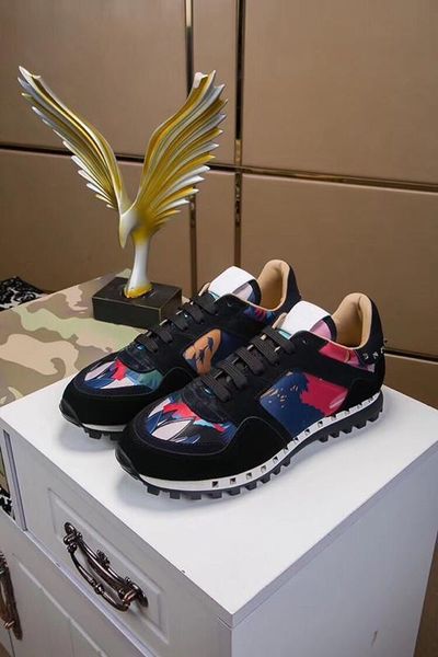 

men and women designer casual shoes camouflage studded shoes combo stars rock runner metallic rock stud womens men star studded shoes 075, Black