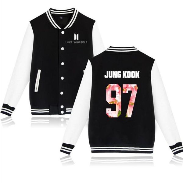 

kpop бпс любить себя бейсбол равномерное bangtan boys jungkook jhope jin jimin v suga розовый балахон толстовка флис куртка женщин, Black