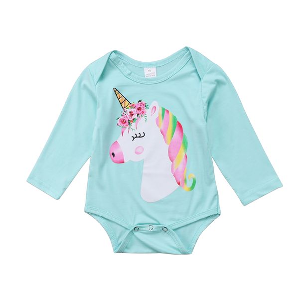 

2017 Newborn Baby Girl Boy Unicorn Long Sleeves Jumpsuit Blue Outfits Bodysuit Anime Cute Clothes