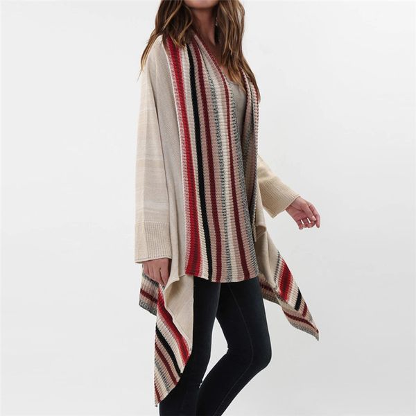 

loose kimono coat womens casual full sleeve pullover patchwork sweater knitted cardigan coat vintage autumn long sleeve, Black;brown