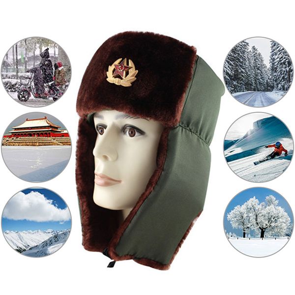 

winter men snow cap with earmuffs russian army military hats pilot hat police hat new, Black;white