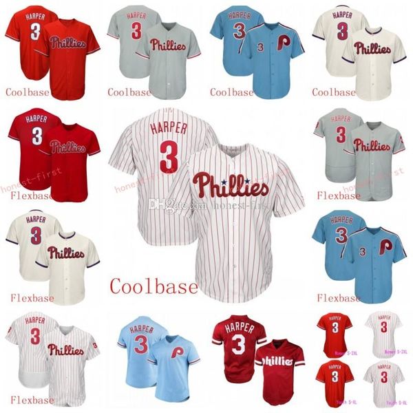 

Men Women Youth Philadelphia 3 Bryce Harper Baseball Cheap Phillies Mesh Retro Cool Base Player Cheaps red blue white cream kids 2019 New