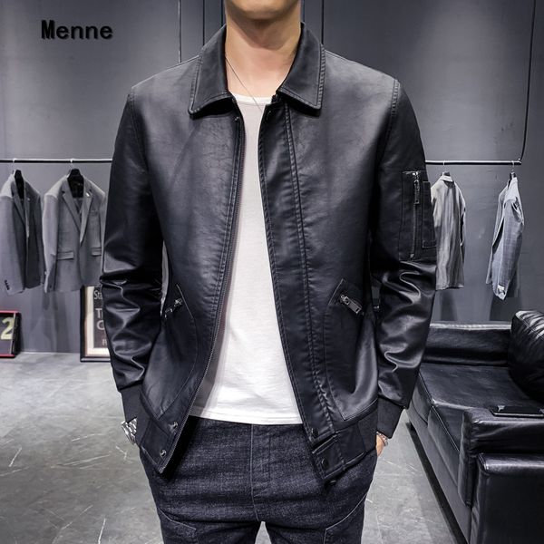 

2019 new men's jacket\ winter leather /lapel/england, Black