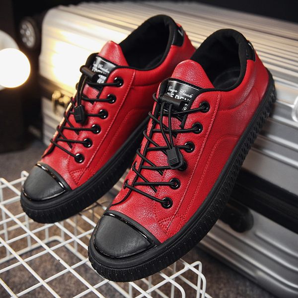 

winter men casual shoes black white sneakers men leather flats outdoor fashion breathable lace up red shoes tenis masculino