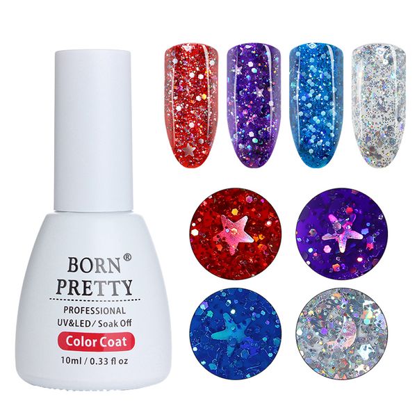 

born pretty 10ml holographic sequins nail gel polish bling star glitter soak off uv gel lacquer manicure nail art varnish, Red;pink