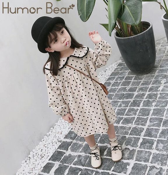 

humor bear baby girls dress polka dot doll collar party princess dress 2019 spring autumn brand new toddler girl dress 3-7y, Red;yellow