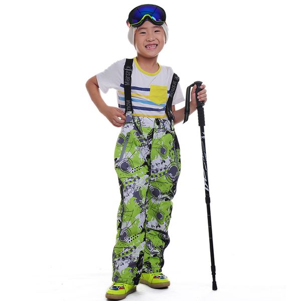 

dropshipping winter children trousers leggings outdoor windproof strap jumpsuit warm ski waterproof pants for children