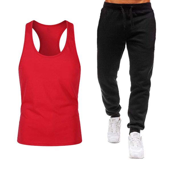 

2020 new men's summer pure cotton sports vest fitness loose breathable vest + outdoor sports pencil pants, Gray