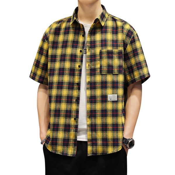 

plaid shirts men 2020 new arrival summer men's casual short sleeve shirts fashio hawaiian short sleeve shirtn chemise men, White;black