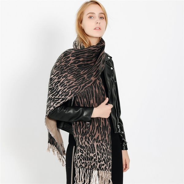 

new autumn winter fashion multicolor print leopard 3d imitation cashmere warm fringe tassel scarfs women long shawl wrap