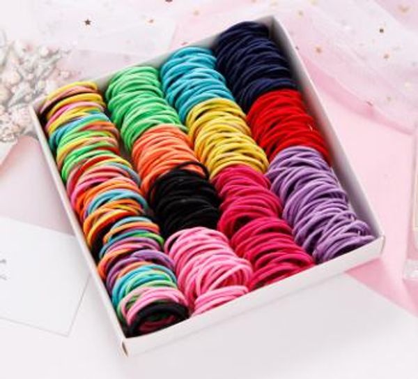 

new 100pcs/lot girls candy colors nylon 3cm rubber bands children safe elastic hair bands ponytail holder kids hair accessories
