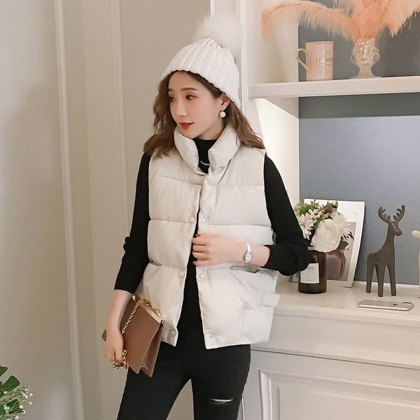 

2019 short cotton vest woman bf original old thickening bread cotton loose coat stand lead vest student waistcoat, Black;white