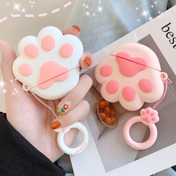 

dhl bluetooth earphone case for airpods cute accessories protective cover anti-lost strap for airpods silicone 3d design cat paw