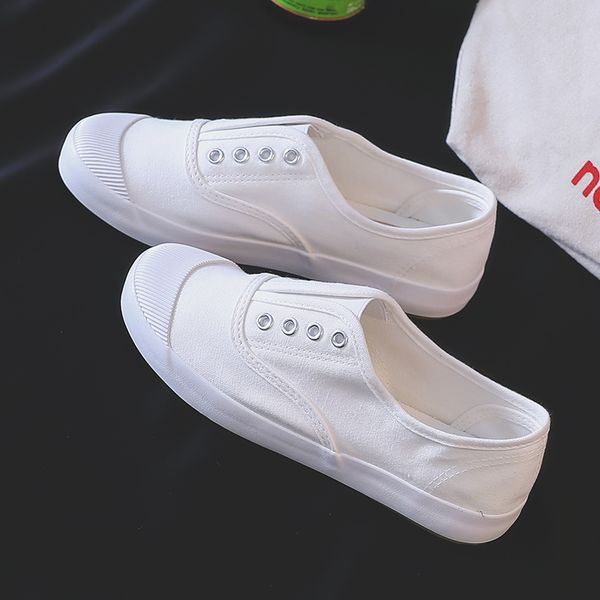 

2019 new arrival fashion white spring summer autumn flat canvas vulcanization vulcanized shoes elastic band ladies female casual footwear, Black