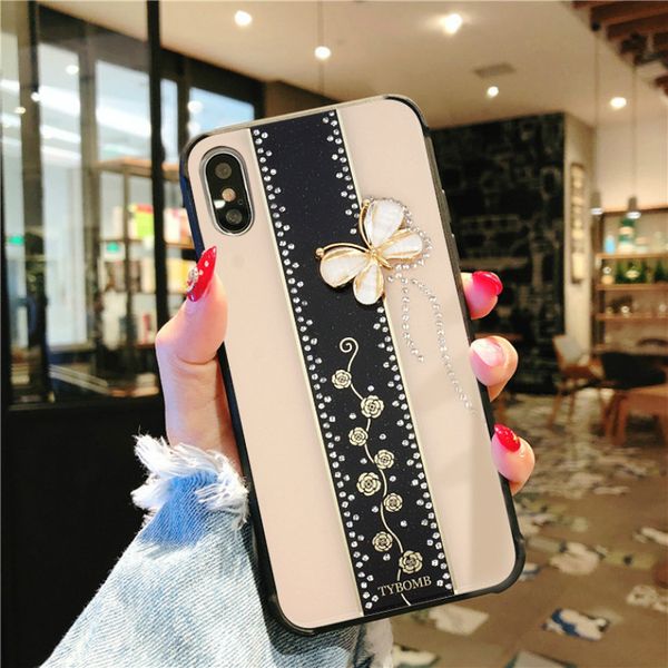 

2019 new arrival phone case fashion for iphone6/7/8 6p/7p/8p x/xs/xr/xs max with rhinestone fashion animal floral two colors