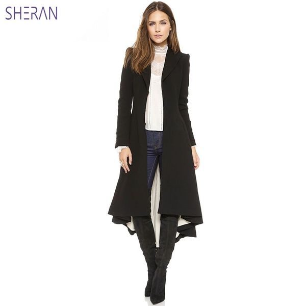

winter autumn women long trench jackets 2018 fashion warm woolen long sleeve women black dovetail coat femme coat tuxedo manteau