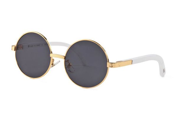 

luxury-designer sunglasses for women full rimless mens buffalo horn glasses with round lens gold metal buffalo sunglasses with box case, White;black