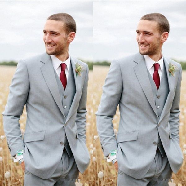 

2019 sell light gray two buttons notch lapel groom mens suit tuxedos groomsmen wedding suits for men ( jacket+pants+vest), Black;gray