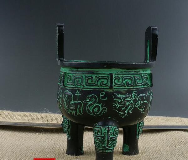 

античная старой бронза бронза трехногой курильница рельефного штатива знак зодиак надпись маленькие украшения