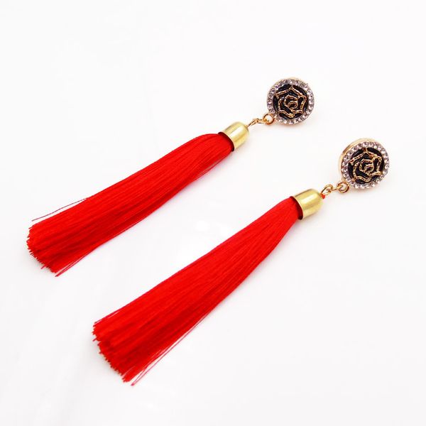 

2019 brinco for the european and american female exaggerated long camellia earrings bohemia tassels eardrop national wind rose, Silver
